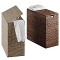 Woven Rattan Storage Baskets With Stacked Towels And Linen Inside
