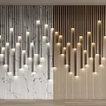 Modern Accent Wall With Gray Marble Texture And Wooden Slats Featuring Vertical Illuminated Light Strips