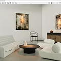 Modern Living Room White Sofa And Coffee Table Set With Artwork And Side Chair