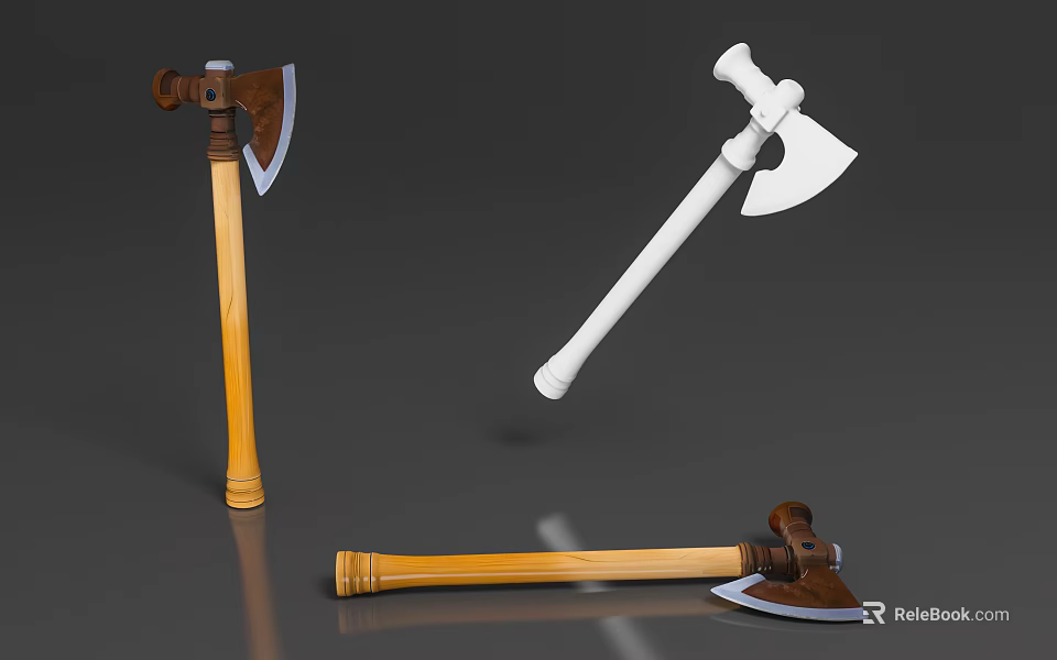 Assorted Axes As Useful Hardware Tools With Wooden White Handles And Metal Heads 3d model 
