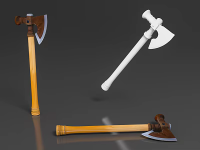 Assorted Axes As Useful Hardware Tools With Wooden White Handles And Metal Heads 3d model