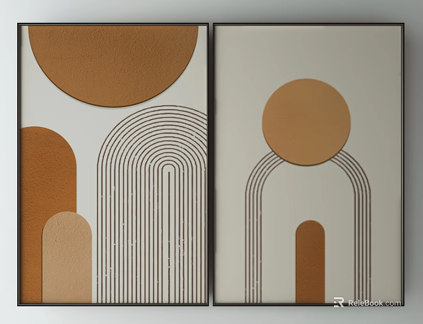 Modern Abstract Wall Art With Brown Circles Arches And Striped Patterns 3d model