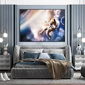 Modern Blue Children's Room Interior Design With Astronaut Mural Grey Bed And Pendant Lights