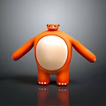 Orange Cartoon Bear Like Character With Round Body White Belly Standing On Dark Reflective Surface