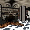 Modern KTV Interior Design With Sofa Bookshelves Rug Decorative Elements And Geometric Floor