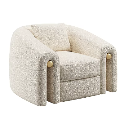 Cream Colored Single Sofa With Fluffy Fabric And Golden Round Armrest Decorations 3d model
