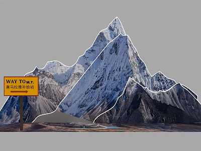 Scenic Muztagh Ata Photo Spot With Snow Capped Mountains And Yellow Signpost 3d model