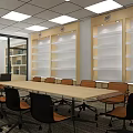 Spacious Conference Room With Large Windows Long Table Computers And Office Chairs