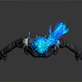 3D Character Model With Blue Long Hair And Black Armor Outfit
