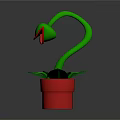 Decorative Green Plant With Curved Stem Red Green Flower And Red Pot