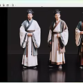 Three Men In Traditional Ancient Robes Standing Against Black Background With Reflections