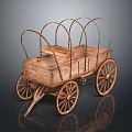 Vintage Wooden Carriage With Arched Frame And Spoked Wheels On Dark Surface
