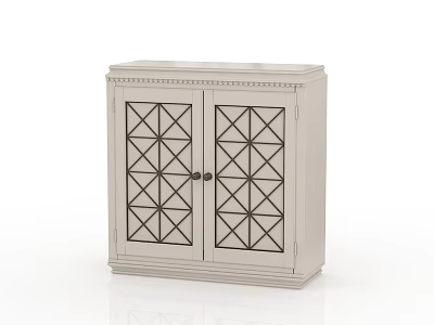 Light Colored Double Door Shoe Cabinet Featuring Geometric Pattern And Decorative Trim 3d model