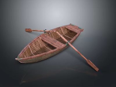 Traditional Wooden Water Transportation Boat With Wooden Oars And Interior Seats 3d model