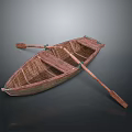 Traditional Wooden Water Transportation Boat With Wooden Oars And Interior Seats