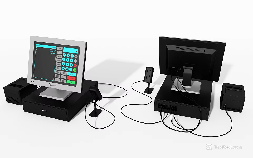 Commercial POS Equipment Setup With Touchscreen Monitor Barcode Scanner And Receipt Printer 3d model 