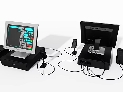 Commercial POS Equipment Setup With Touchscreen Monitor Barcode Scanner And Receipt Printer 3d model