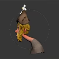 3D Game and Movie Character With Yellow Hair Beard Brown Hat White Chicken Sad Expression