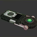 Advanced Industrial Equipment With Circular Green Glowing Display And Mechanical Control Panel