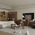 Modern Minimalist Living Room With White Sofa Wooden Coffee Table And Green Plant