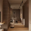 Modern Warm Wood Toned Living And Dining Room With Cozy Furnishings And Soft Ambient Lighting