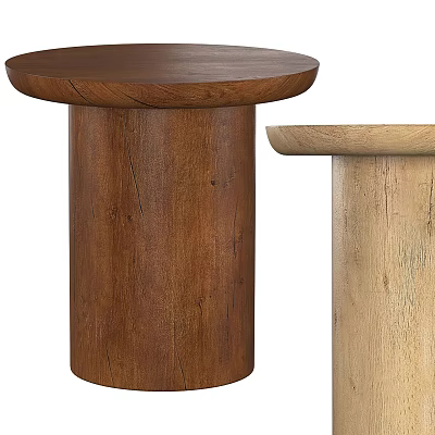 Wooden Side Table With Round Top And Cylindrical Base In Dark Brown And Light Wood 3d model