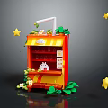 Colorful Small Kiosk With Yellow Red Awning ZACHI Sign White Rabbit Green Plants Yellow Stars
