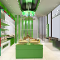 Bright Green Dessert Shop Interior Design With Display Cases And Various Desserts