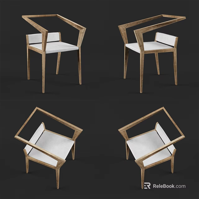 Stylish Modern Armchair Design With Geometric Wooden Frame And White Cushion 3d model 