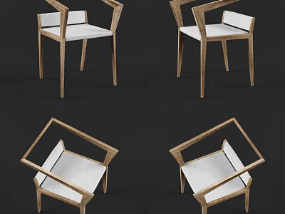 Stylish Modern Armchair Design With Geometric Wooden Frame And White Cushion 3d model
