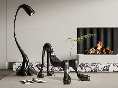 Modern Single Chair Shaped Carbon Fiber Lounge Chair Floor Lamp Fireplace 3d model