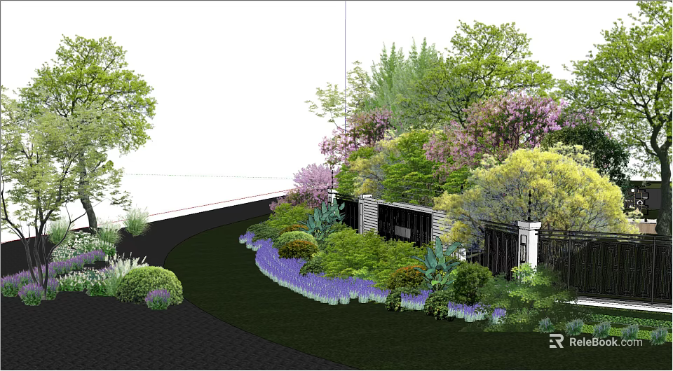 Garden Landscape Design With Diverse Trees Colorful Flowers Lush Shrubs Stone Pathway And Wooden Pavilion 3d model 
