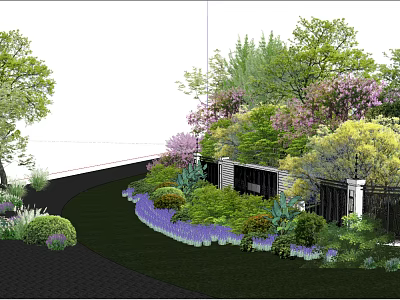 Garden Landscape Design With Diverse Trees Colorful Flowers Lush Shrubs Stone Pathway And Wooden Pavilion 3d model