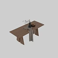 Simple Wooden Dining Table With Black Vase Branches Gray Blanket And Nut Plate