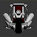 Red and Silver Custom Motorcycle Featuring Chrome Exhaust Black Wheels Red Seat on Gray Background