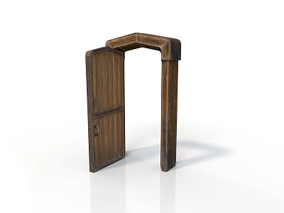 Open Natural Wood Door with Door Frame Home Interior Design 3d model