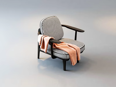 Modern Checkerboard Pattern Leisure Chair With Dark Armrests And Light Pink Blanket 3d model