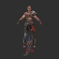 Fierce Fantasy Game Warrior Character With Spiked Spear And Leather Armor