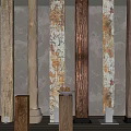 Wooden Columns With Various Natural Textures And Decorative Indoor Display Design