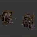 Two Ancient Style Wooden Block Chariots With Detailed Carriage And Wheels