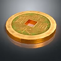 Ancient Chinese Gold Coin Jewelry With Square Hole And Carved Characters