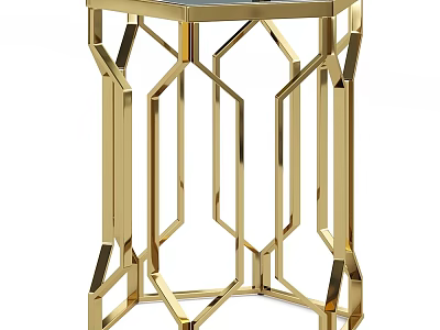 Elegant Gold Geometric Metal Side Table With Modern Design Structure 3d model