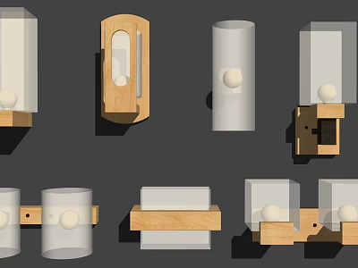 Modern Wall Lamps Featuring Wooden Frames White Shades And Round Decorative Bulbs 3d model