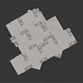 Grand Hall Interior With Gray Marble Walls Floor Golden Ceiling Stone Planters And Chandelier