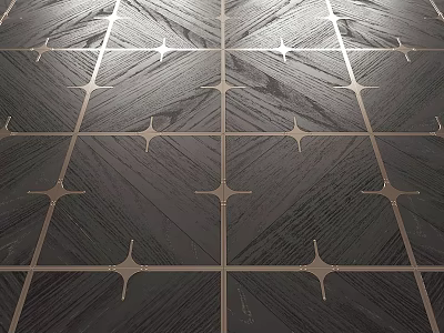 Dark Wood Grain Tiles With Metal Star Shaped Accents In Grid Pattern 3d model