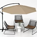 Outdoor Chairs with Metal Frame Brown Seats Woven Backrest Beige Umbrella and Small White Table