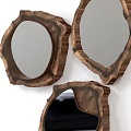 Natural Wooden Mirrors With Irregular Frames Hanging On White Wall Decor 3d model