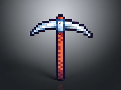 Minecraft Pixel Art Pickaxe 3D Model With Voxel Design And Retro Game Item Features 3d model