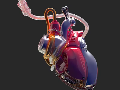 Colorful Mechanical Heart Sculpture With Intricate Metallic Structure And Vibrant Details 3d model