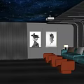 Elegant Home Theater Interior Design With Starry Sky Ceiling Large Screen And Comfortable Seating 3d model